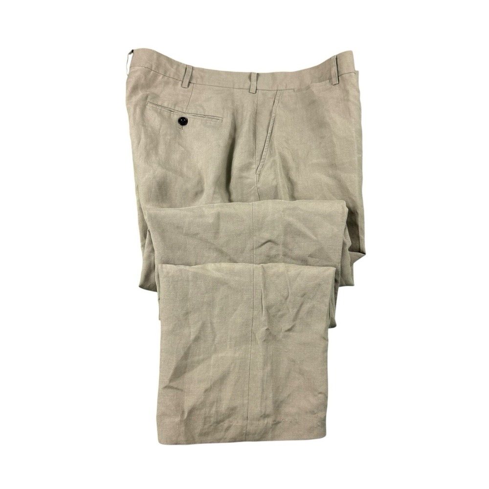 Polo Ralph Lauren Vtg Taupe Brown Flat Front Linen Silk Trouser Pants 36x34 Unf